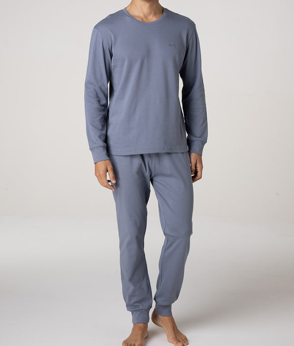 Lovable Long Interlock Crew Neck Pajamas, Light Gray