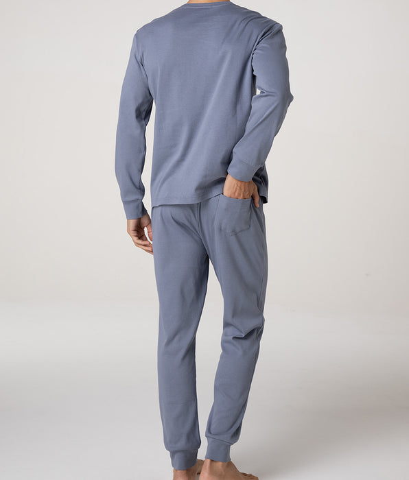 Lovable Long Interlock Crew Neck Pajamas, Light Gray
