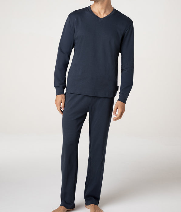 Lovable Long V-neck Interlock Pajamas, midnight blue