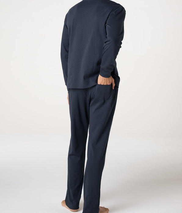 Lovable Long V-neck Interlock Pajamas, midnight blue