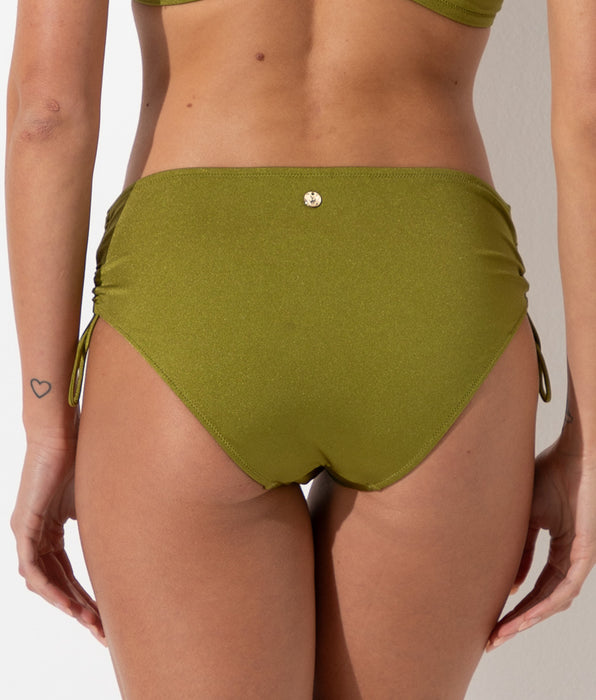 Lovable High-Waisted Bikini Bottom with Drawstring Braid Shiny Micro, cardamom green