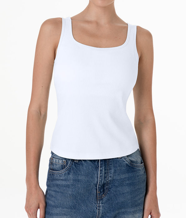 Lovable Square neck tank top with padded cups in ribbed cotton, white