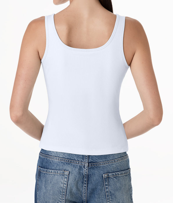 Lovable Square neck tank top with padded cups in ribbed cotton, white