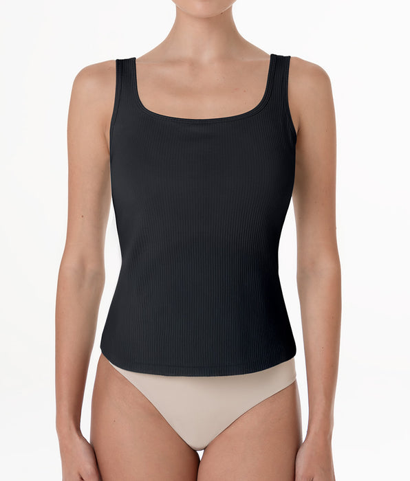 Lovable Square neck tank top with padded cups in ribbed cotton, black