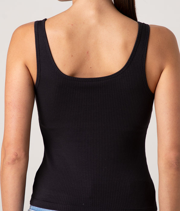 Lovable Square neck tank top with padded cups in ribbed cotton, black