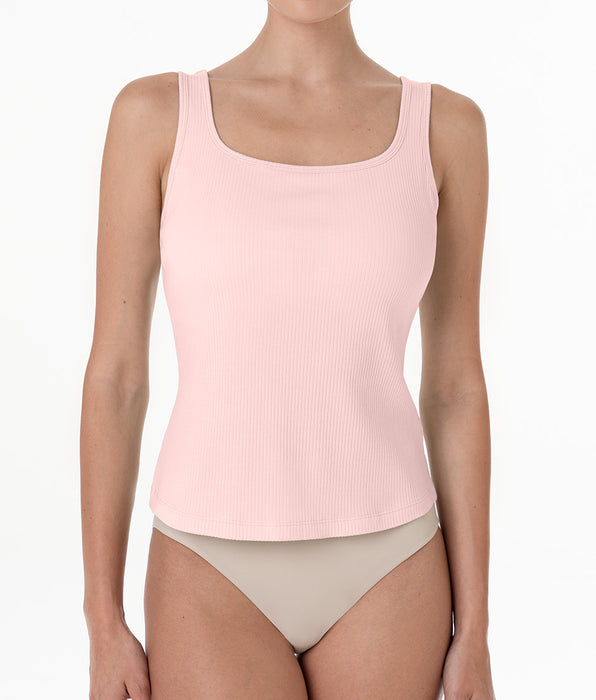 Lovable Square neck tank top with padded cups in ribbed cotton, powder pink
