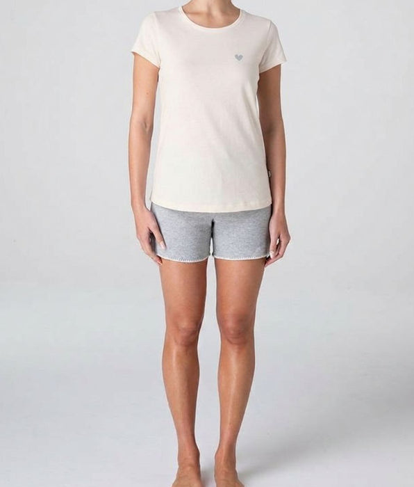 Lovable Short-sleeved jersey pajama top, silk white