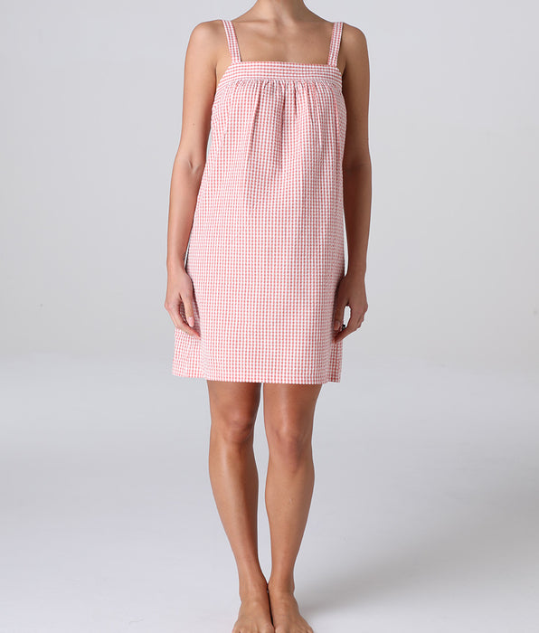Lovable Sleeveless nightdress in cotton seersucker fabric, terracotta gingham