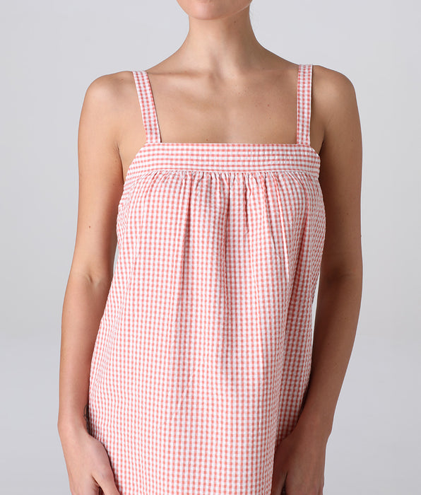 Lovable Sleeveless nightdress in cotton seersucker fabric, terracotta gingham