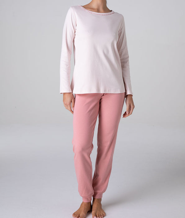 Lovable Round-Neck Interlock Long Pajamas, powder pink
