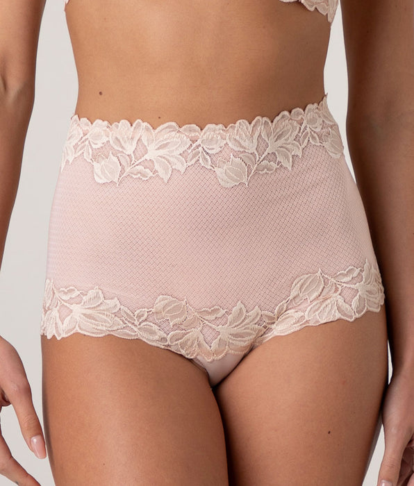 Lovable Elegant Muse Lace High Briefs, pearled ivory and pink