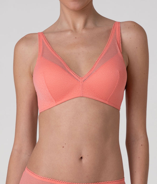 Lovable Fancy Mesh Wireless Padded Tulle Bra, coral