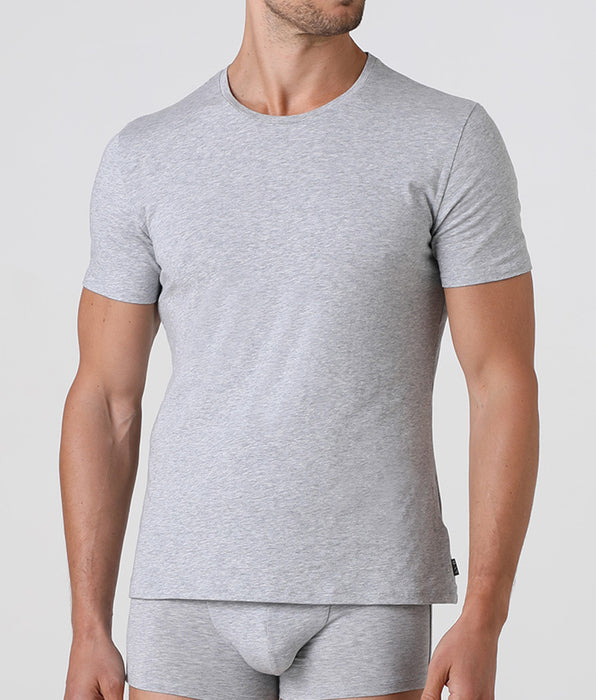 Lovable Premium Cotton crew neck T-shirt in gray melange, made from high-quality stretch cotton