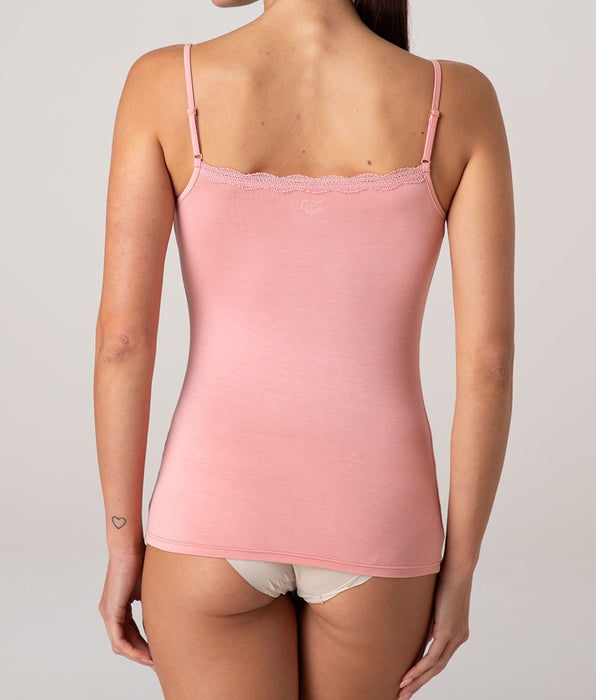 Lovable Basic Soul Viscose Top with Lace Trim, Pink