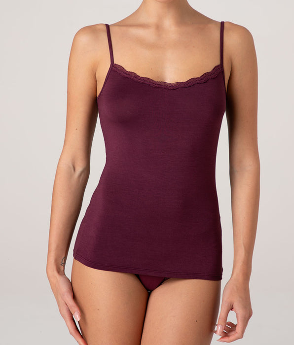 Lovable Basic Soul Viscose Top with Lace Trim, Burgundy