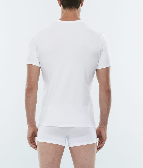 Lovable White stretch cotton T-shirt with deep V-neck