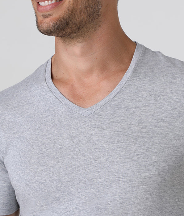 Lovable Gray melange stretch cotton T-shirt with deep V-neck