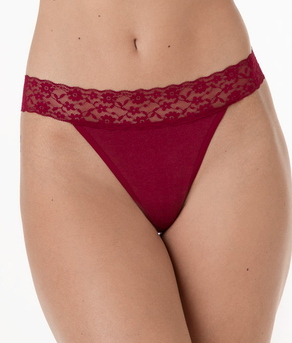 Lovable Table Panties thong in cotton and lace, dark red