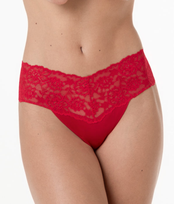 Lovable Table Panties Brazilian briefs in cotton and lace with high waistband, red