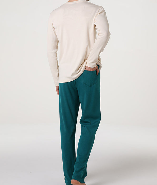 Lovable Serafino Long Sleeve Pajamas in Jersey Rib and Interlock, Ivory