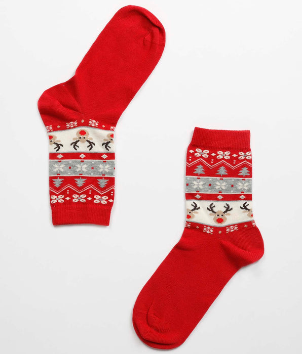 Lovable Fancy Allover Christmas Socks for Kids, red