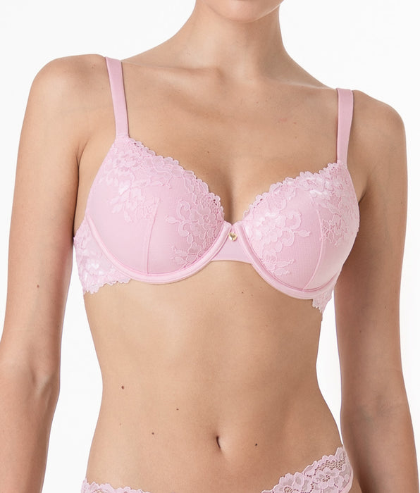 Lovable Lux Lace lightly padded underwired bra in candy pink