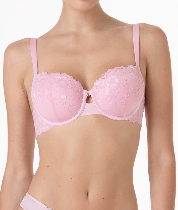 Lovable Lux Lace Padded Underwired Balconette Bra in Candy Pink