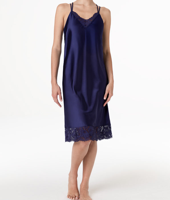Lovable Satin slip dress with lace, midnight blue