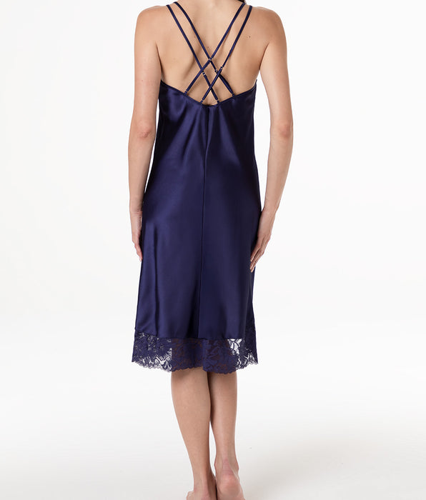 Lovable Satin slip dress with lace, midnight blue