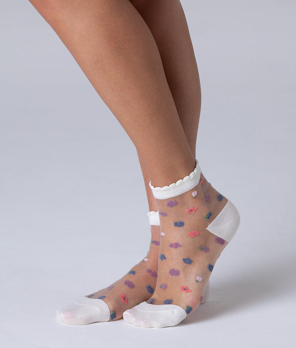 Lovable Fancy Sheer Socks, pink flowers