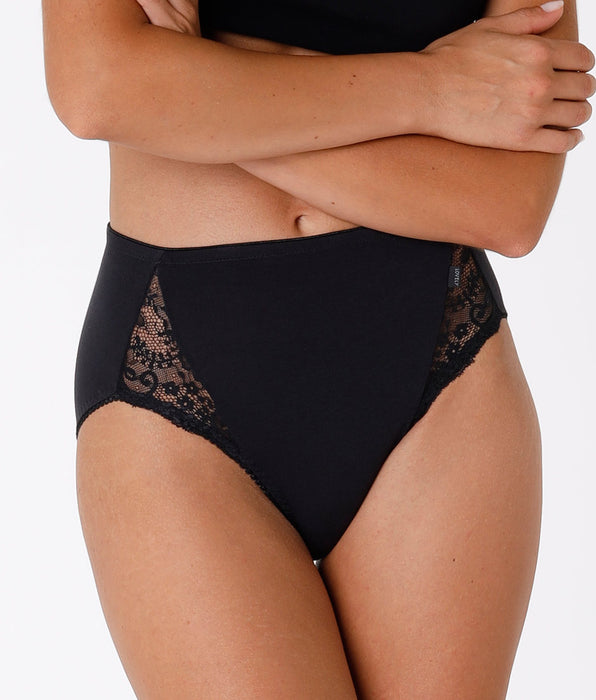 Lovable Lovely Charme black midi briefs in stretch cotton with lace