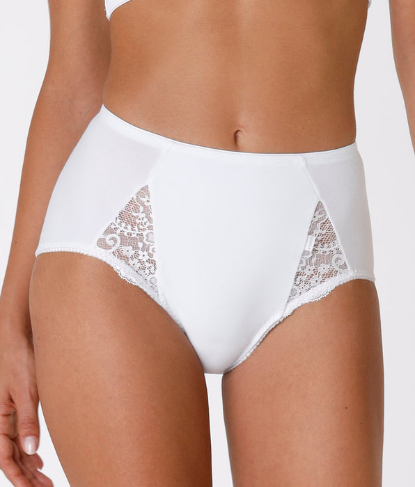 Lovable Lovely Charme maxi control briefs, white stretch cotton with lace
