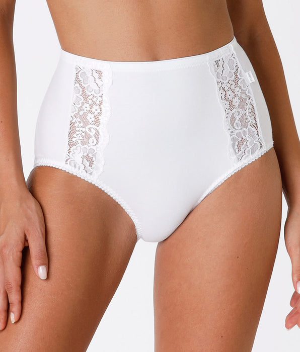Lovable Lovely Charme maxi briefs, white stretch cotton with lace trim