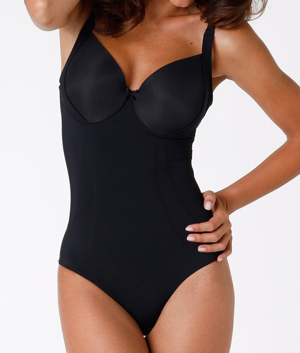 Lovable Ultimate modeling underwired microfiber bodysuit, black. Medium support.