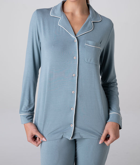 Lovable Elastic Viscose Open Long-Sleeved Top, dusty blue