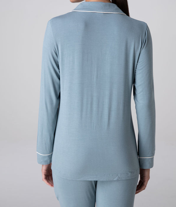 Lovable Elastic Viscose Open Long-Sleeved Top, dusty blue