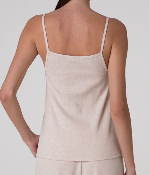 Lovable Lace-Trim Ribbed Cotton Cami Top, beige melange