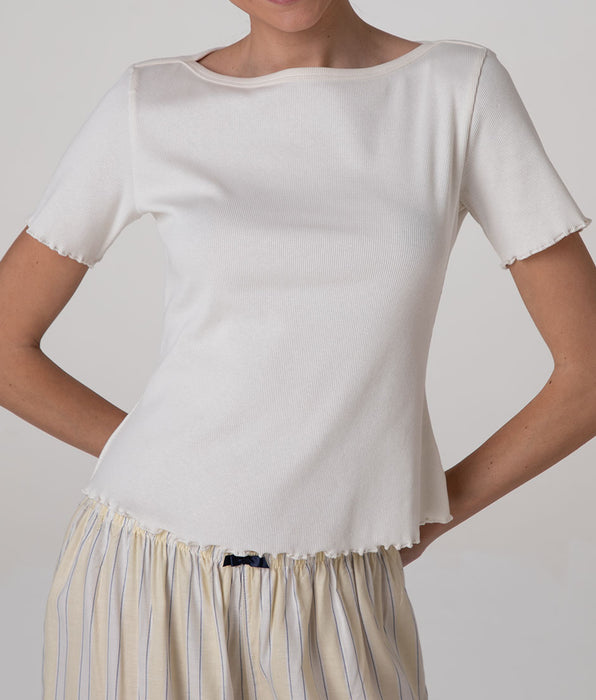 Lovable Ribbed Cotton Boat Neck T-Shirt, milk white