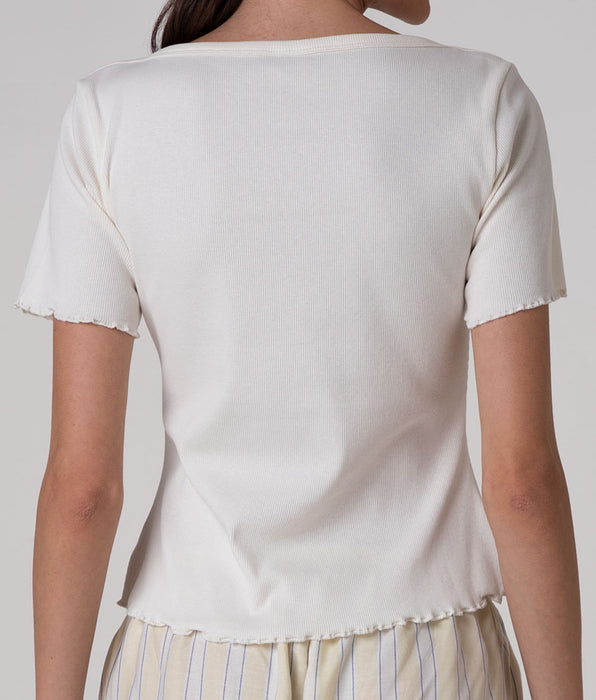 Lovable Ribbed Cotton Boat Neck T-Shirt, milk white