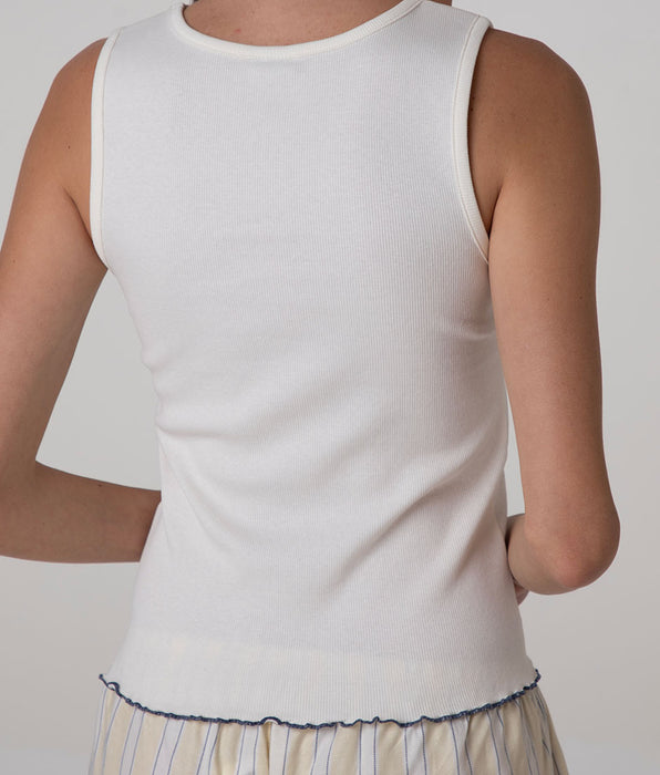 Lovable Ribbed Cotton Crew Neck Tank Top, milk white