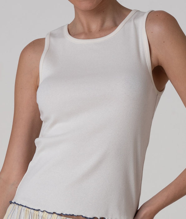Lovable Ribbed Cotton Crew Neck Tank Top, milk white